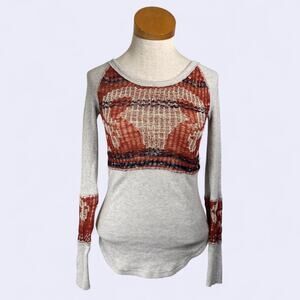 Free People Bambi Swit Long Sleeve Top Southwestern Bull Cuff Thermal Size XS